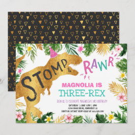 恐竜のトリプレックスの誕生日招待状 ガール ディノ 招待状