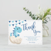 恐竜のネイビーブルーの赤ちゃんシャワーフラット サンキューカード (スタンド正面)