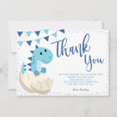 恐竜のネイビーブルーの赤ちゃんシャワーフラット サンキューカード (正面)