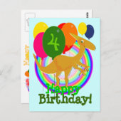 恐竜のハッピーバースデーは4郵便はがきを風船のようにふくらませます ポストカード (正面/裏面)