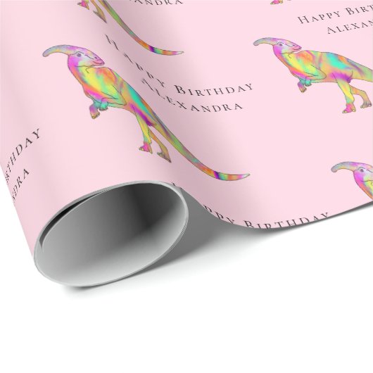 恐竜のハッピーバースデーパーソナライズされたガール名 ラッピングペーパー (ロールコーナー)