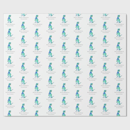 恐竜のハッピーバースデーパーソナライズされた少年の名前 ラッピングペーパー (フラット)