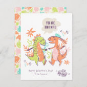 恐竜のバレンタイン教室用ホリデーカード シーズンカード (正面/裏面)
