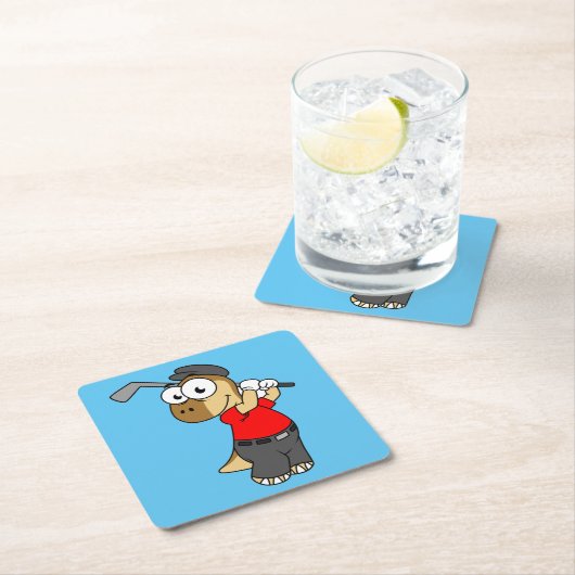 恐竜のパキセファロ遊サウルスのゴルフ。 スクエアペーパーコースター (インサイチュ)