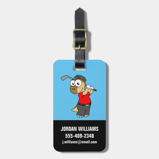 恐竜のパキセファロ遊サウルスのゴルフ。 ラゲッジタグ (正面縦)