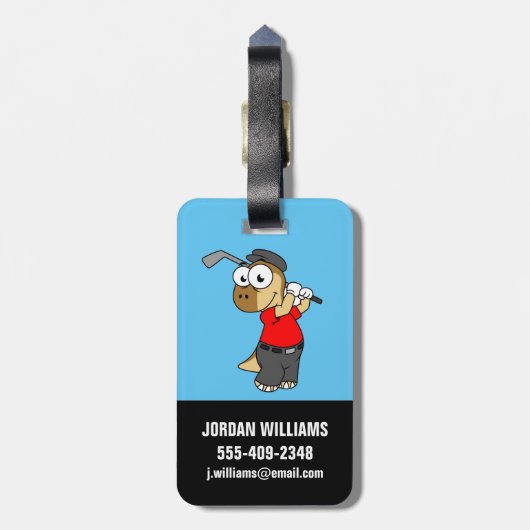 恐竜のパキセファロ遊サウルスのゴルフ。 ラゲッジタグ (裏面縦)