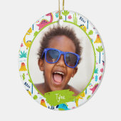 恐竜のパタカラフルーンの子供の名前フォトクリスマス セラミックオーナメント (左)