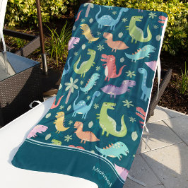 恐竜のパタモノグラムのーン ビーチタオル