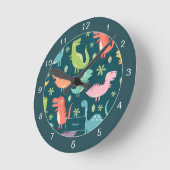 恐竜のパタモノグラムのーン ラウンド壁時計 (傾斜)