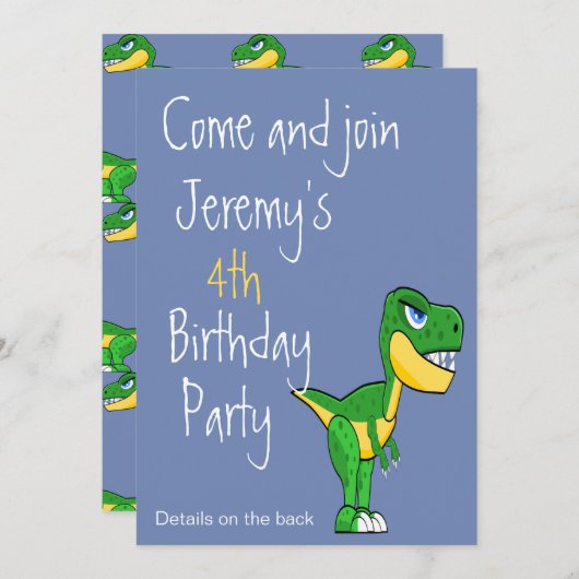 恐竜のパターンかわいい男の子の年齢誕生日 招待状 (正面/裏面)