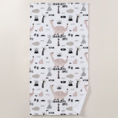 恐竜のパターンと名前をカスタムする ビーチタオル (正面)