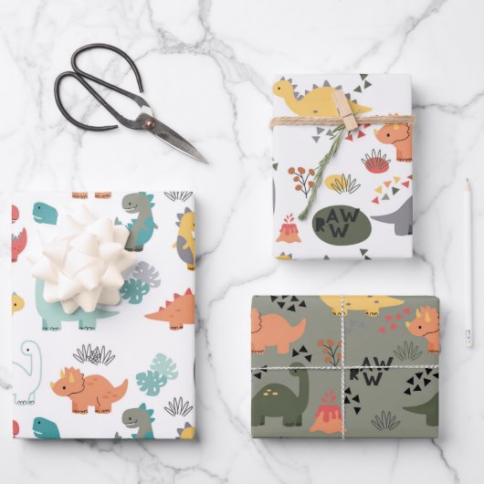恐竜のパターンの子供 ラッピングペーパーシート (正面)