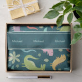 恐竜のパターン青いモノグラムの子供の少年パーティー 薄葉紙 (ギフト)