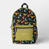 恐竜のパターン黒い黄色のライム名 プリントバックパック (正面)