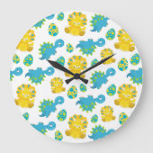 恐竜のパターン、かわいい恐竜、ベビーDino ラージ壁時計 (正面)