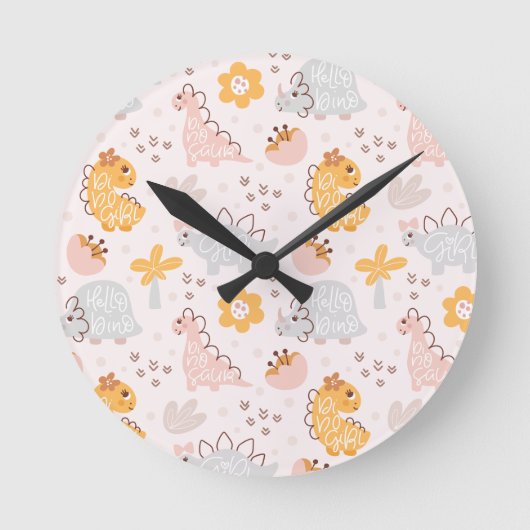 恐竜のパターン すべての子供の想像力をつかむ ラウンド壁時計 (正面)