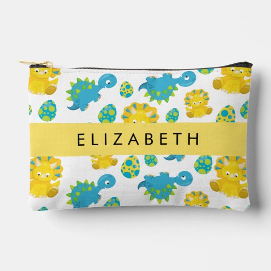 恐竜のパターン、可愛い恐竜、あなたの名前 アクセサリーポーチ (正面)