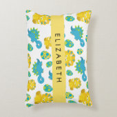 恐竜のパターン、可愛い恐竜、あなたの名前 アクセントクッション (正面(垂直))