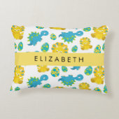 恐竜のパターン、可愛い恐竜、あなたの名前 アクセントクッション (裏面)