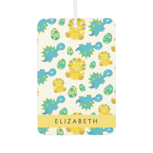 恐竜のパターン、可愛い恐竜、あなたの名前 カーエアーフレッシュナー (正面)