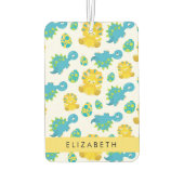 恐竜のパターン、可愛い恐竜、あなたの名前 カーエアーフレッシュナー (裏面)