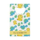 恐竜のパターン、可愛い恐竜、あなたの名前 クレジットカード栓抜き (裏面)