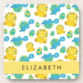 恐竜のパターン、可愛い恐竜、あなたの名前 コースター (正面)