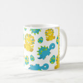 恐竜のパターン、可愛い恐竜、あなたの名前 コーヒーマグカップ (正面右)