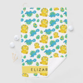 恐竜のパターン、可愛い恐竜、あなたの名前 ゴルフタオル (インサイチュ)