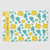 恐竜のパターン、可愛い恐竜、あなたの名前 ゴルフタオル (横)