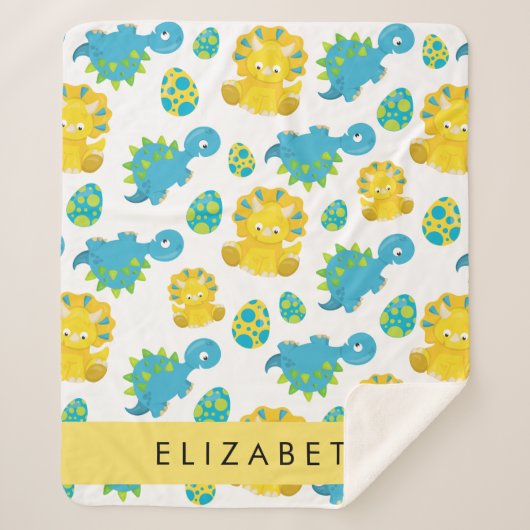 恐竜のパターン、可愛い恐竜、あなたの名前 シェルパブランケット (正面)