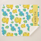 恐竜のパターン、可愛い恐竜、あなたの名前 シェルパブランケット (正面(横))