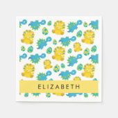 恐竜のパターン、可愛い恐竜、あなたの名前 スタンダードカクテルナプキン (正面)