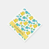 恐竜のパターン、可愛い恐竜、あなたの名前 スタンダードカクテルナプキン (角)