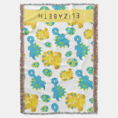 恐竜のパターン、可愛い恐竜、あなたの名前 スローブランケット (正面縦)