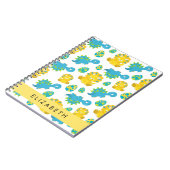 恐竜のパターン、可愛い恐竜、あなたの名前 ノートブック (左側)