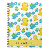 恐竜のパターン、可愛い恐竜、あなたの名前 ノートブック (正面)