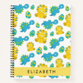 恐竜のパターン、可愛い恐竜、あなたの名前 ノートブック (正面)