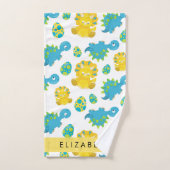 恐竜のパターン、可愛い恐竜、あなたの名前 バスタオルセット (ハンドタオル)