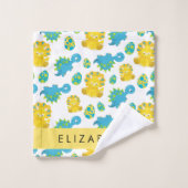 恐竜のパターン、可愛い恐竜、あなたの名前 バスタオルセット (ウォッシュタオル)