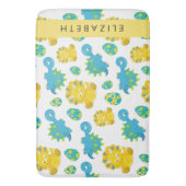 恐竜のパターン、可愛い恐竜、あなたの名前 バスマット (正面縦)