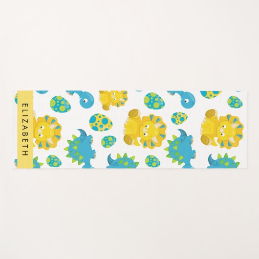 恐竜のパターン、可愛い恐竜、あなたの名前 ヨガマット (正面(横))