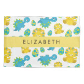 恐竜のパターン、可愛い恐竜、あなたの名前 枕カバー (裏面)