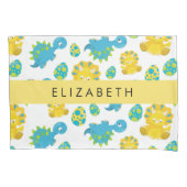 恐竜のパターン、可愛い恐竜、あなたの名前 枕カバー (正面)