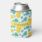 恐竜のパターン、可愛い恐竜、あなたの名前 缶クーラー (缶裏面)