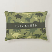 恐竜のパターン、恐竜のシルエット、あなたの名前 アクセントクッション (正面)