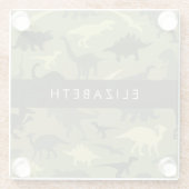 恐竜のパターン、恐竜のシルエット、あなたの名前 ガラスコースター (裏面)