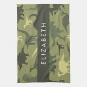 恐竜のパターン、恐竜のシルエット、あなたの名前 キッチンタオル (縦)