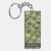 恐竜のパターン、恐竜のシルエット、あなたの名前 キーホルダー (正面左)