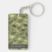 恐竜のパターン、恐竜のシルエット、あなたの名前 キーホルダー (裏面)